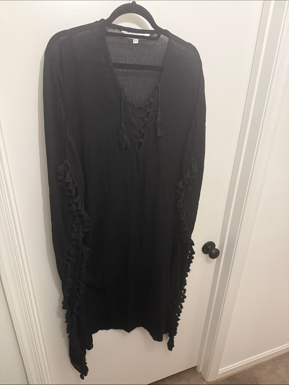 Walter Baker Black Sheer Fringe Tie Cover-Up